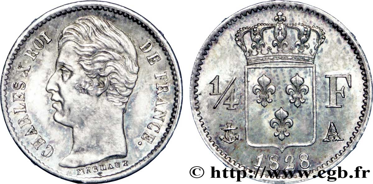 1/4 franc Charles X 1828 Paris F.164/18 EBC60 