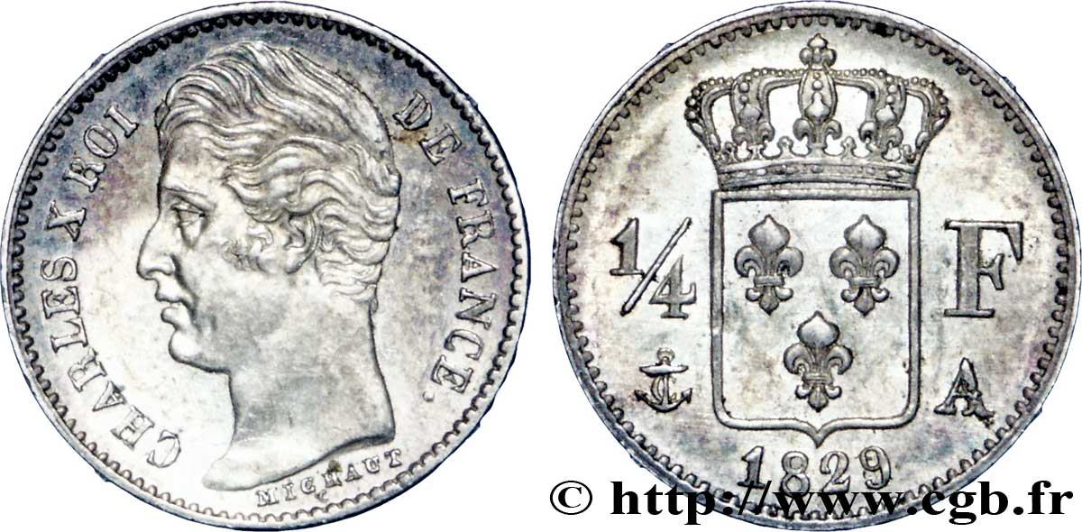 1/4 franc Charles X 1829 Paris F.164/29 MS60 