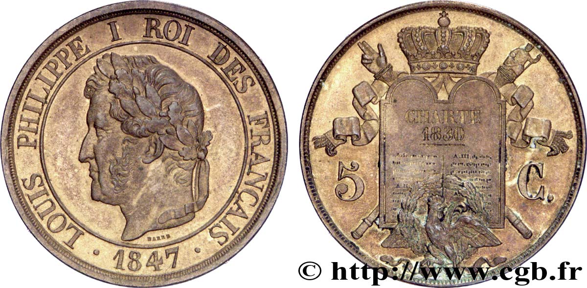 Essai Br de 5 centimes à la Charte 1847  VG.3001  SUP58 