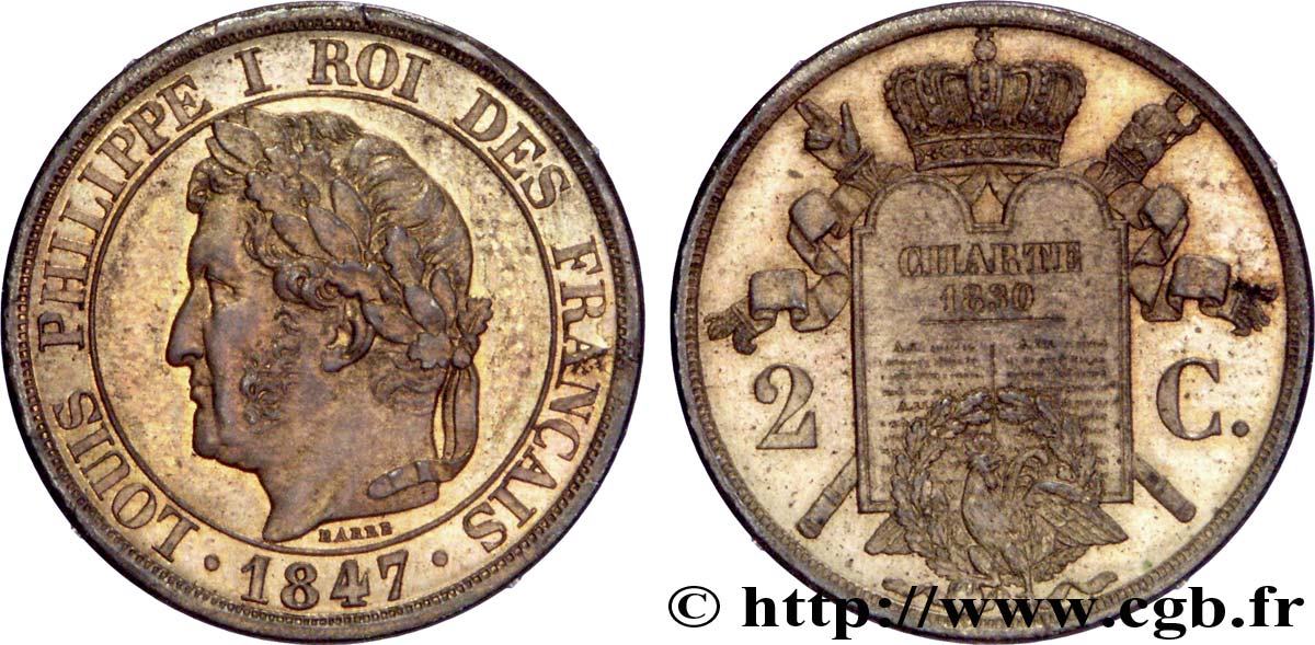Essai de 2 centimes à la charte 1847 Paris VG.3003  AU58 