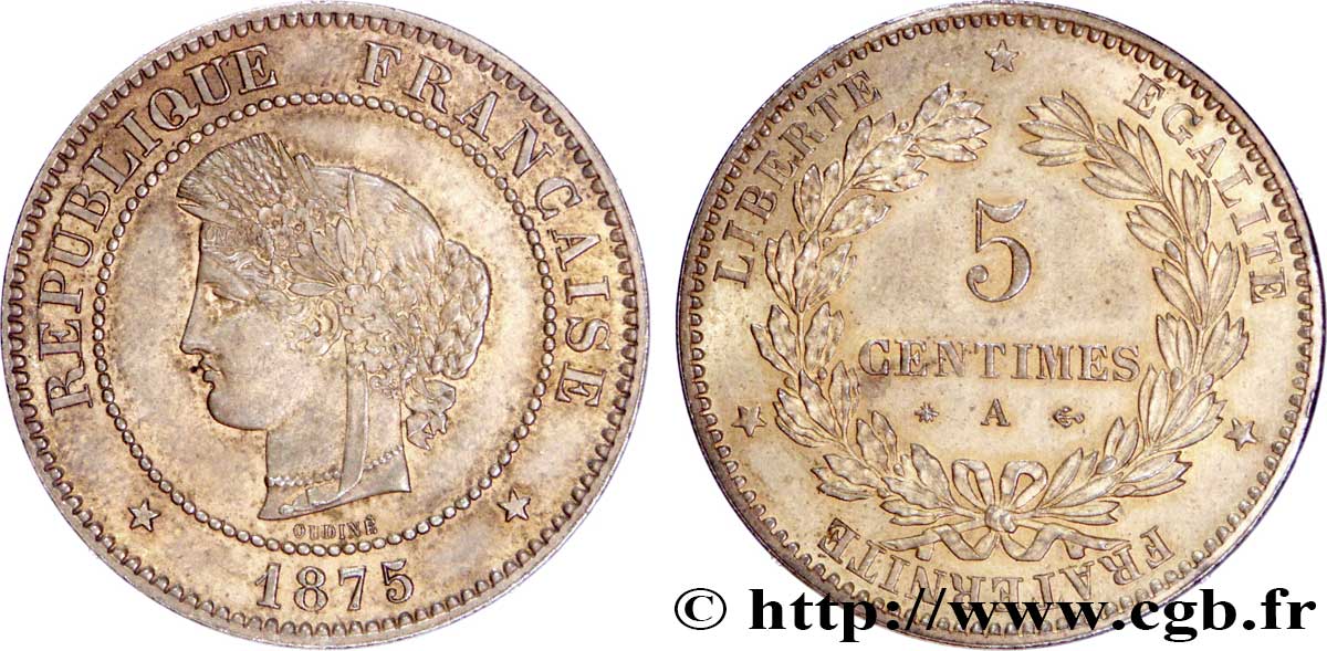 5 centimes Cérès 1875 Paris F.118/11 EBC59 
