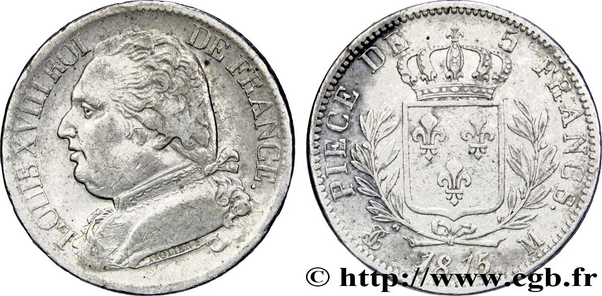 5 francs Louis XVIII, buste habillé 1815 Toulouse F.308/26 TTB45 