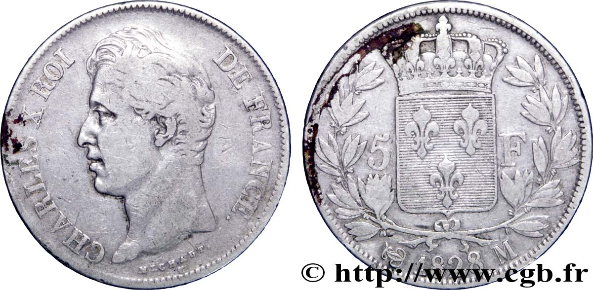 5 francs Charles X, 2e type 1828 Toulouse F.311/22 VF25 