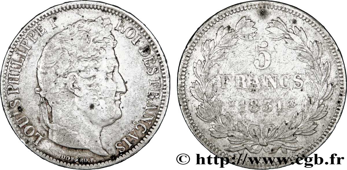 5 francs Ier type Domard, tranche en relief 1831 Toulouse F.320/9 BC30 