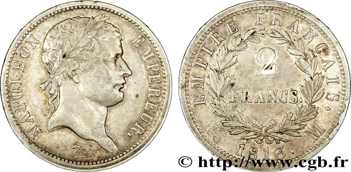 2 francs Napoléon Ier tête laurée, Empire français 1813 Toulouse F.255/60 MBC50 