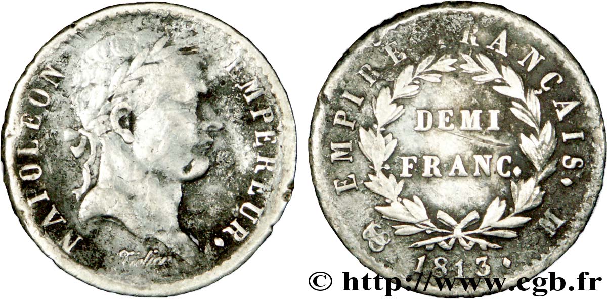 Demi-franc Napoléon Ier tête laurée, Empire français 1813 Toulouse F.178/57 TB15 