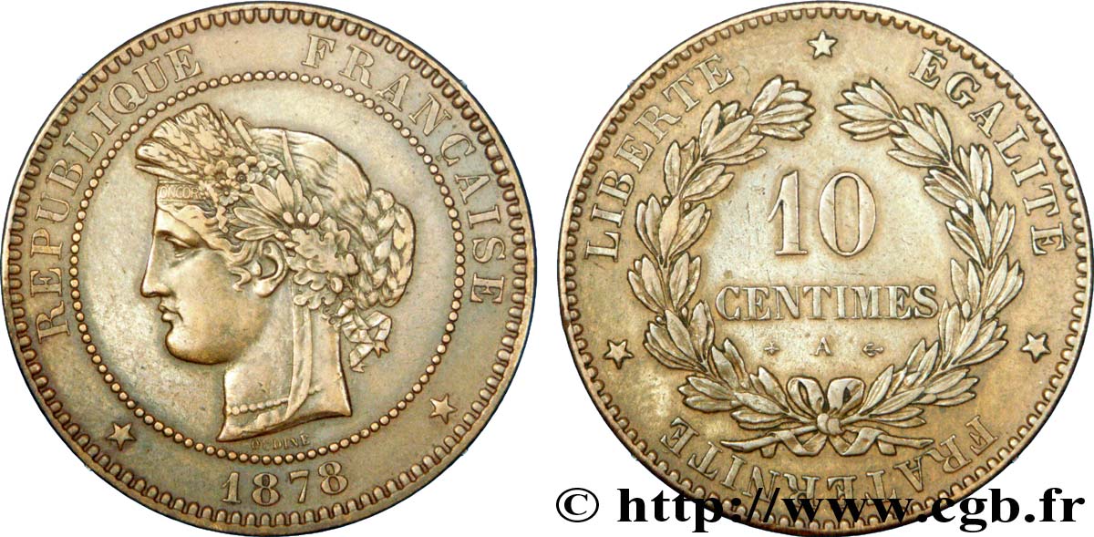 10 centimes Cérès 1878 Paris F.135/20 XF48 