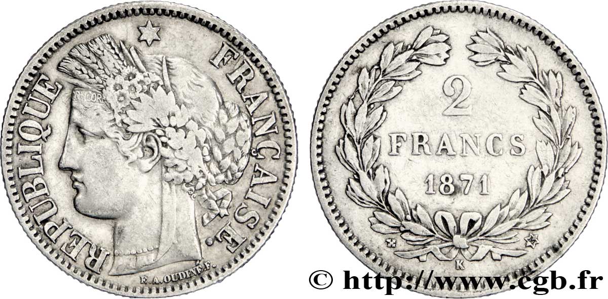 2 francs Cérès, sans légende 1871 Bordeaux F.264/4 TTB42 