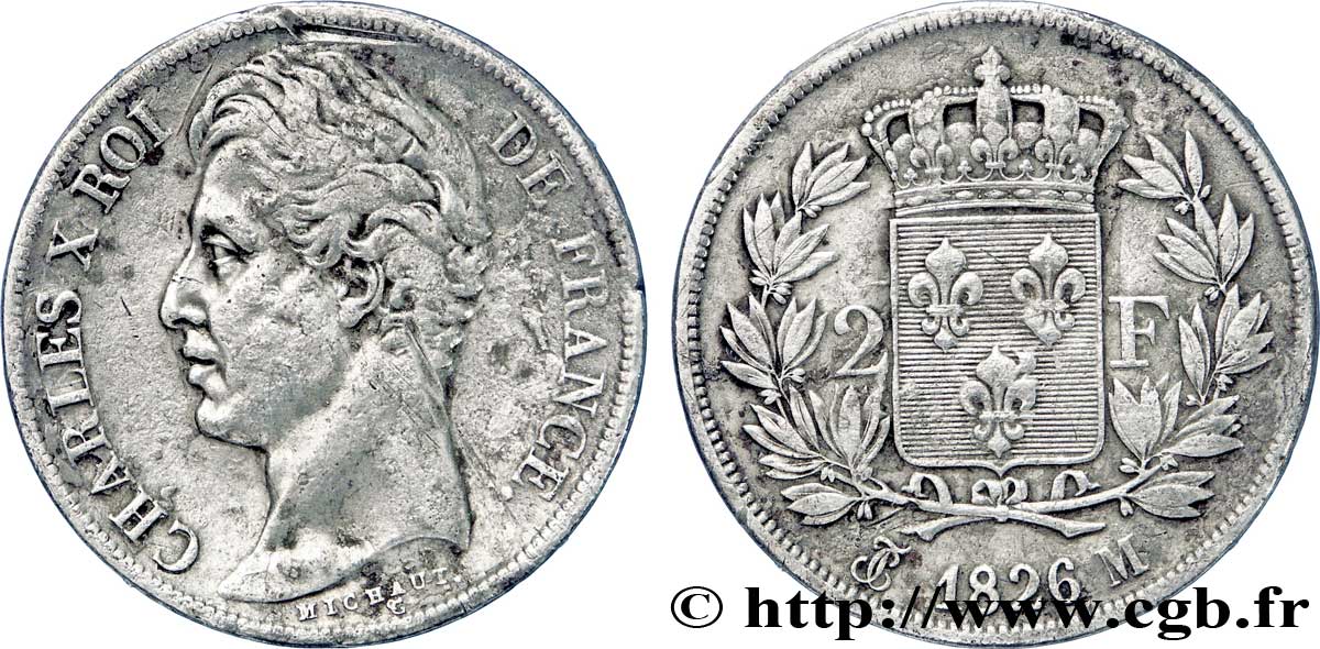 2 francs Charles X 1826 Toulouse F.258/20 TB30 