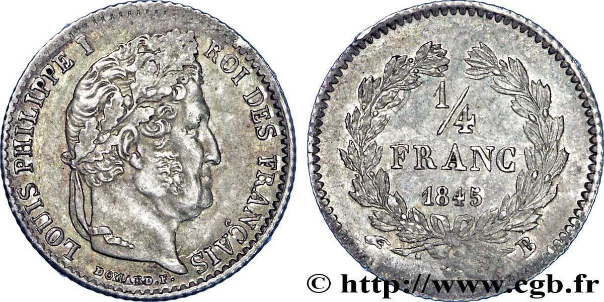 1/4 franc Louis-Philippe 1845 Rouen F.166/103 SUP59 