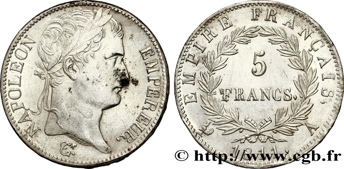 5 francs Napoléon Empereur, Empire français 1811 Paris F.307/27 VZ58 