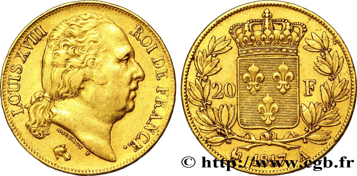 20 francs or Louis XVIII, tête nue 1817 Paris F.519/5 BB45 