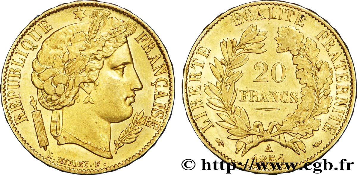 20 francs or Cérès 1851 Paris F.529/4 BB52 