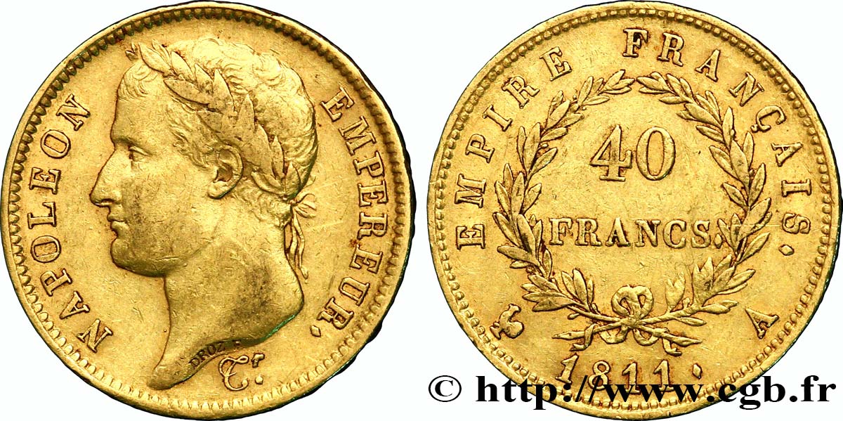 40 francs or Napoléon tête laurée, Empire français 1811 Paris F.541/6 TTB45 