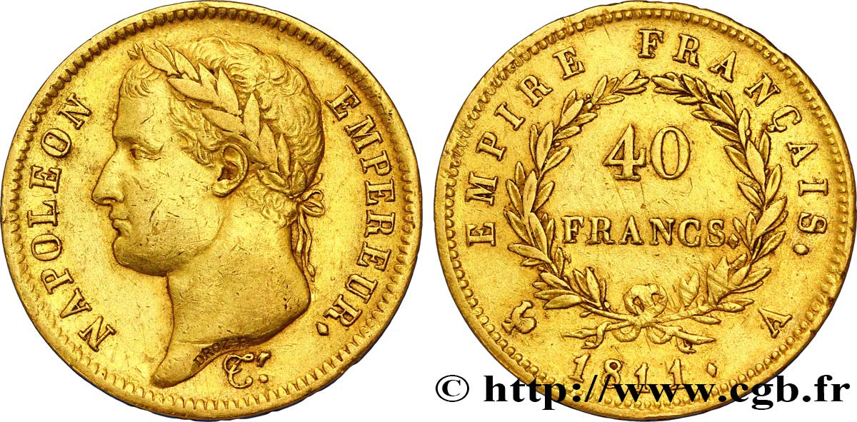 40 francs or Napoléon tête laurée, Empire français 1811 Paris F.541/6 MBC48 