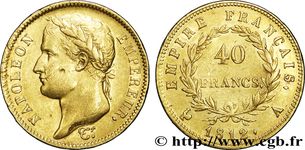 40 francs or Napoléon tête laurée, Empire français 1812 Paris F.541/9 BB50 