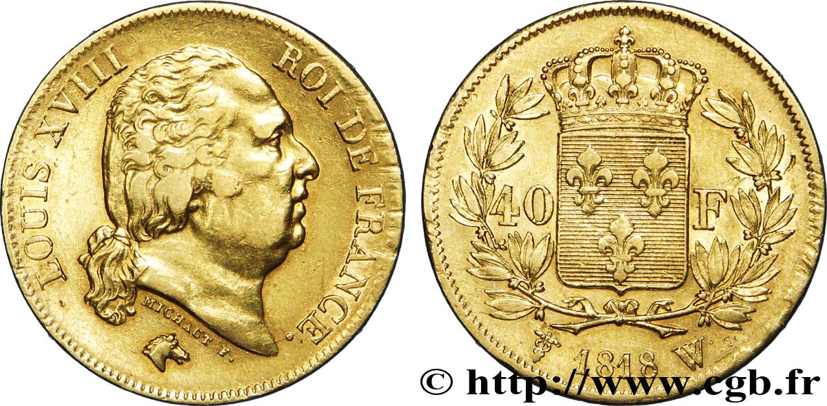 40 francs or Louis XVIII 1818 Lille F.542/8 TTB45 
