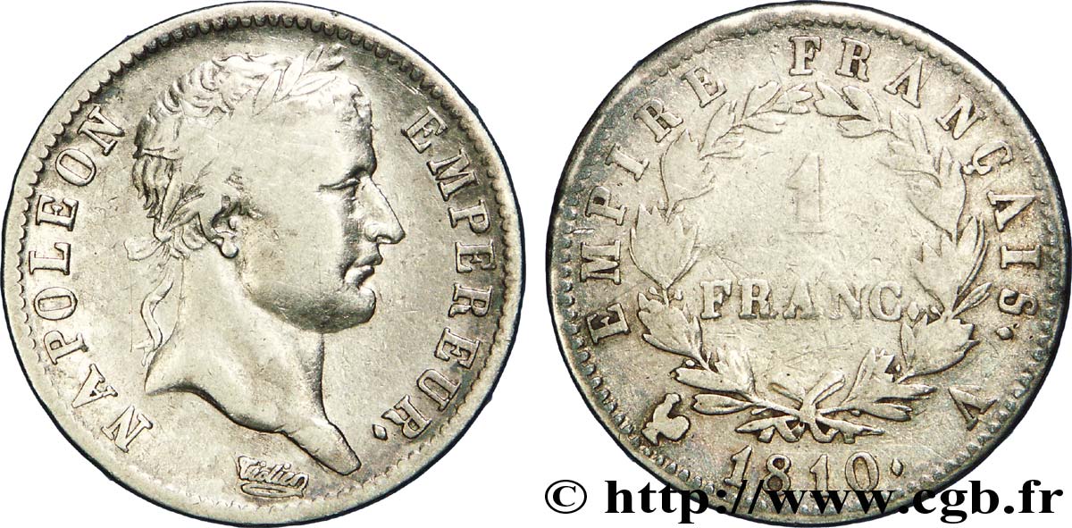 1 franc Napoléon Ier tête laurée, Empire français 1810 Paris F.205/12 S15 