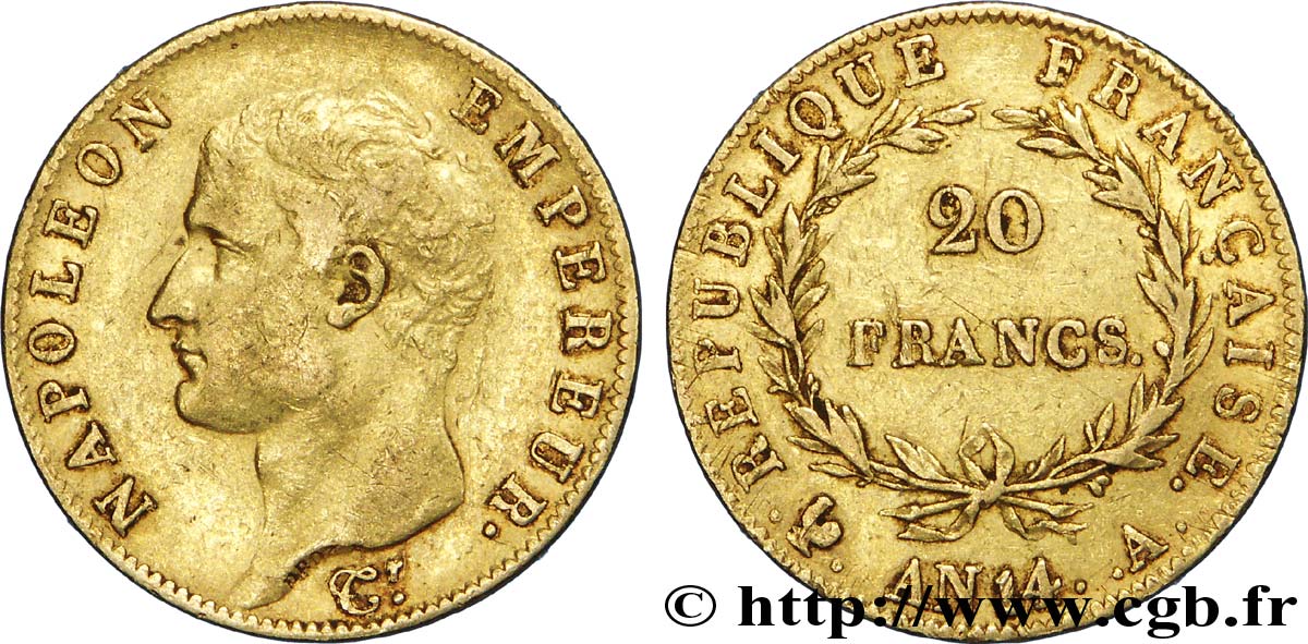 20 francs or Napoléon tête nue, Calendrier révolutionnaire 1805 Paris F.512/5 SS45 