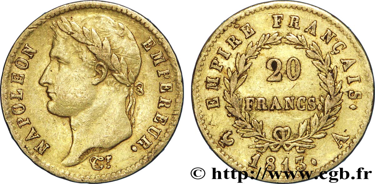 20 francs or Napoléon tête laurée, Empire français 1813 Paris F.516/30 TTB48 