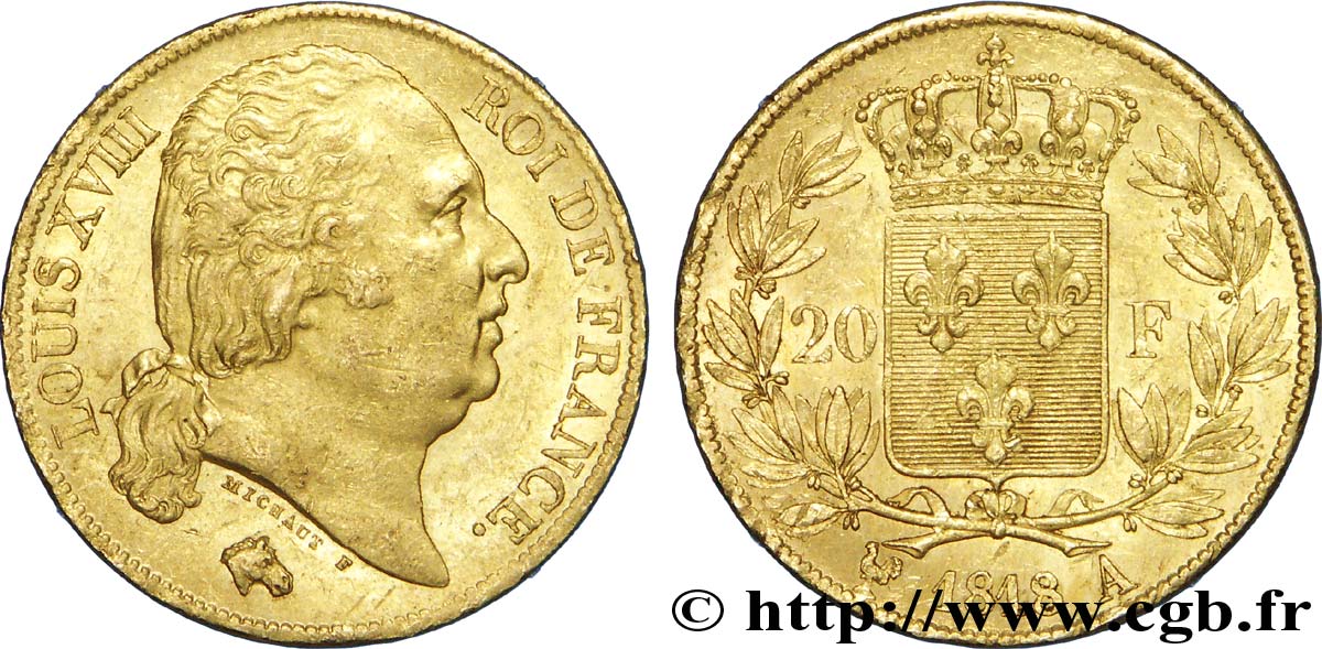 20 francs or Louis XVIII, tête nue 1818 Paris F.519/10 TTB52 