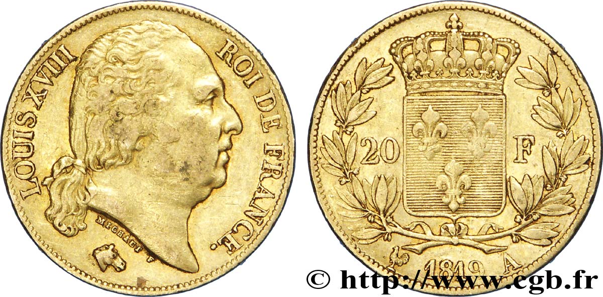 20 francs or Louis XVIII, tête nue 1819 Paris F.519/15 TTB45 