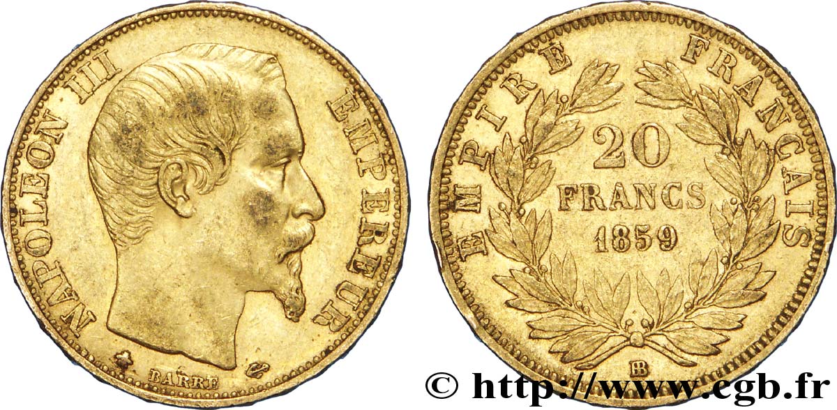 20 francs or Napoléon III, tête nue 1859 Strasbourg F.531/16 XF48 