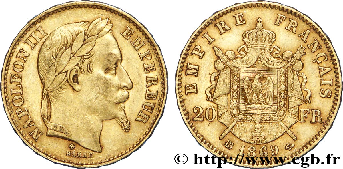 20 francs or Napoléon III, tête laurée 1869 Strasbourg F.532/21 SS48 