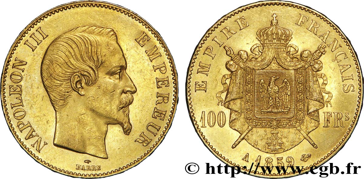 100 francs or Napoléon III, tête nue 1859 Paris F.550/7 TTB53 