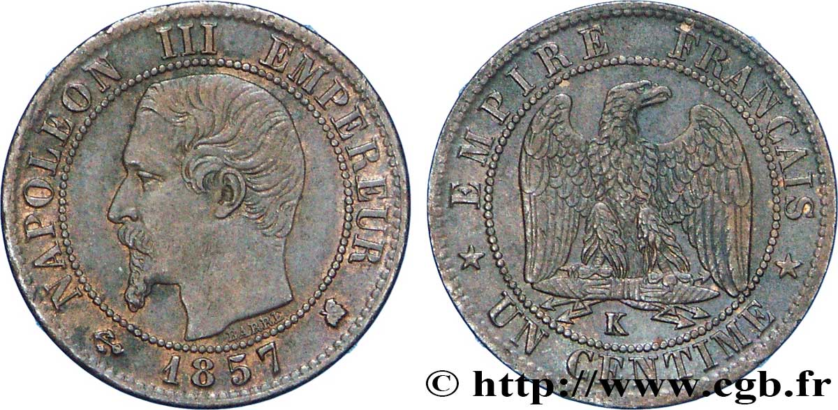 Un centime Napoléon III, tête nue 1857 Bordeaux F.102/36 TTB48 