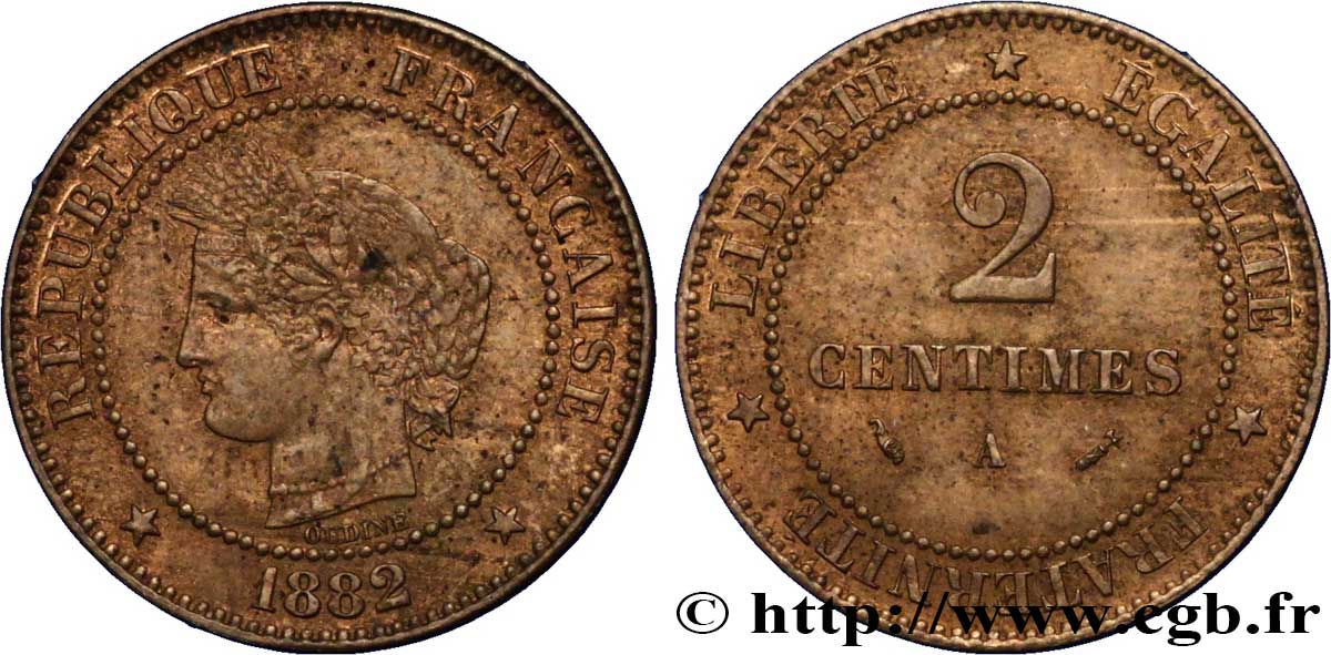 2 centimes Cérès 1882 Paris F.109/7 EBC58 