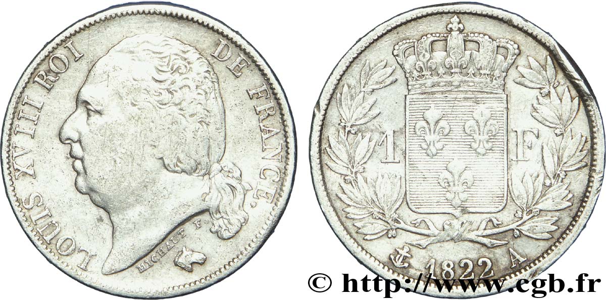 1 franc Louis XVIII 1822 Paris F.206/40 TB30 