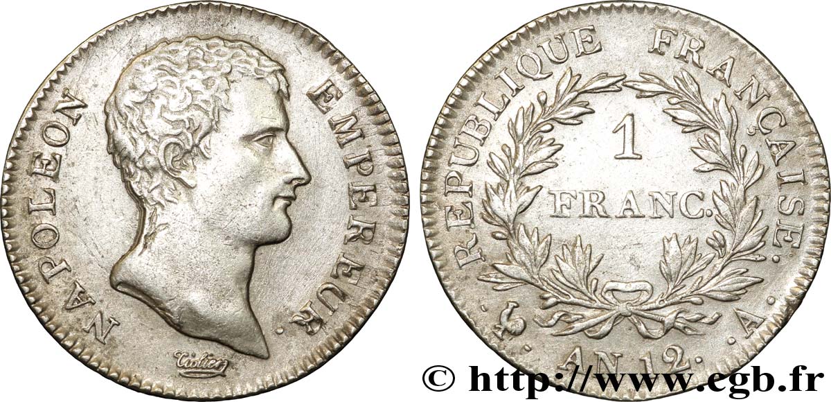 1 franc Napoléon Empereur, Calendrier révolutionnaire 1804 Paris F.201/1 MBC50 