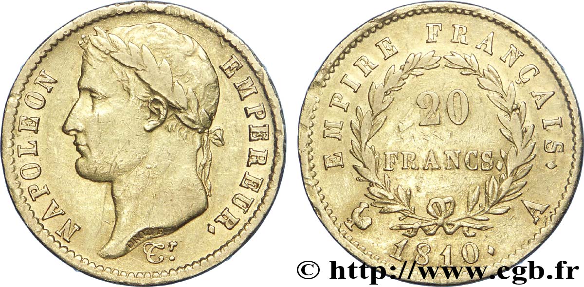 20 francs or Napoléon tête laurée, Empire français 1810 Paris F.516/8 TTB45 
