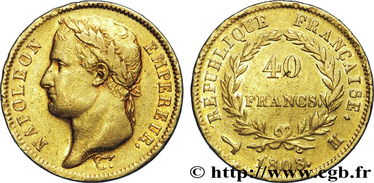 40 francs or Napoléon Ier tête laurée, République française 1808 Toulouse F.540/4 TTB50 