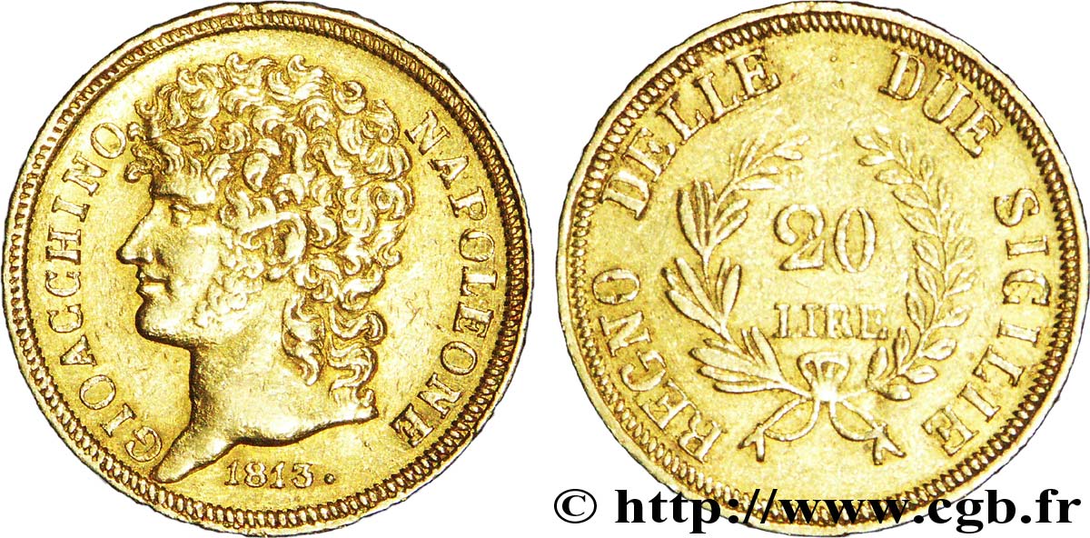 20 lire or, branches longues 1813 Naples VG.2253  TTB48 