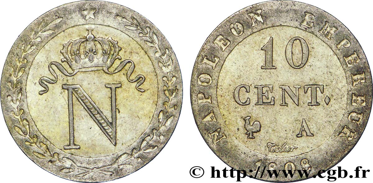 10 cent. à l&nbsp;N couronnée 1808 Paris F.130/2 SUP58 