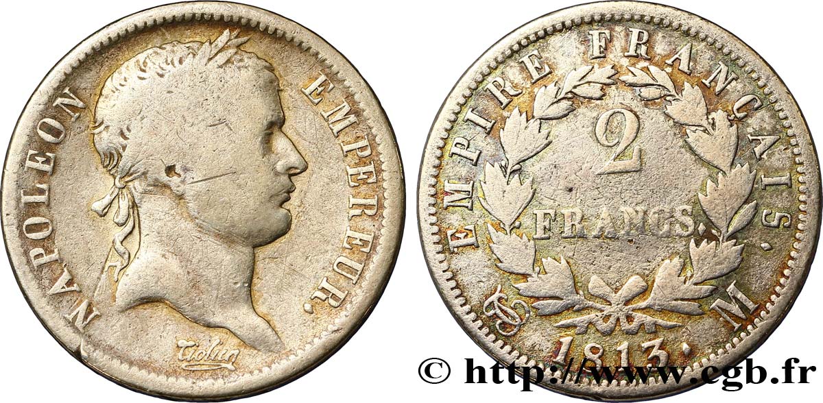 2 francs Napoléon Ier tête laurée, Empire français 1813 Toulouse F.255/60 TB15 