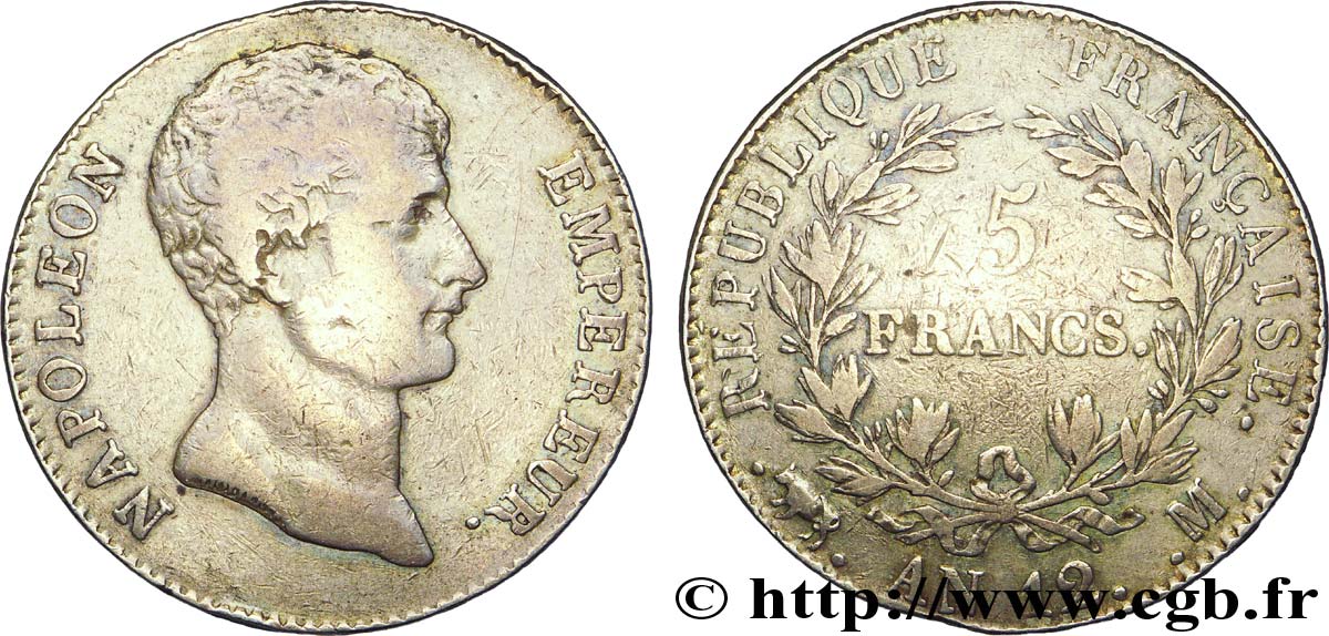 5 francs Napoléon Empereur, type intermédiaire 1804 Toulouse F.302/8 VF25 