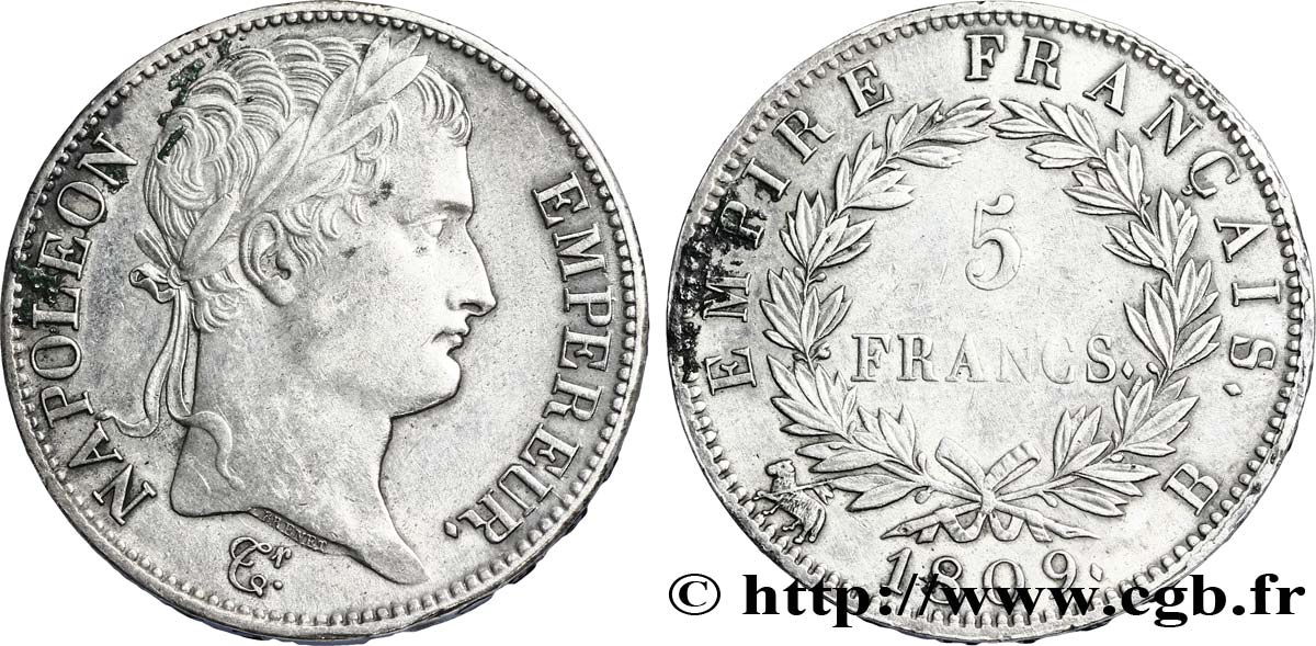 5 francs Napoléon Empereur, Empire français 1809 Rouen F.307/2 TTB53 