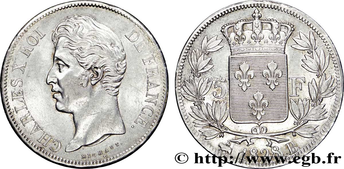 5 francs Charles X, 2e type 1828 Rouen F.311/15 SUP55 