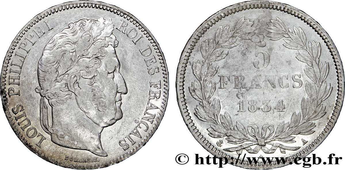 5 francs IIe type Domard 1834 Paris F.324/29 BB50 