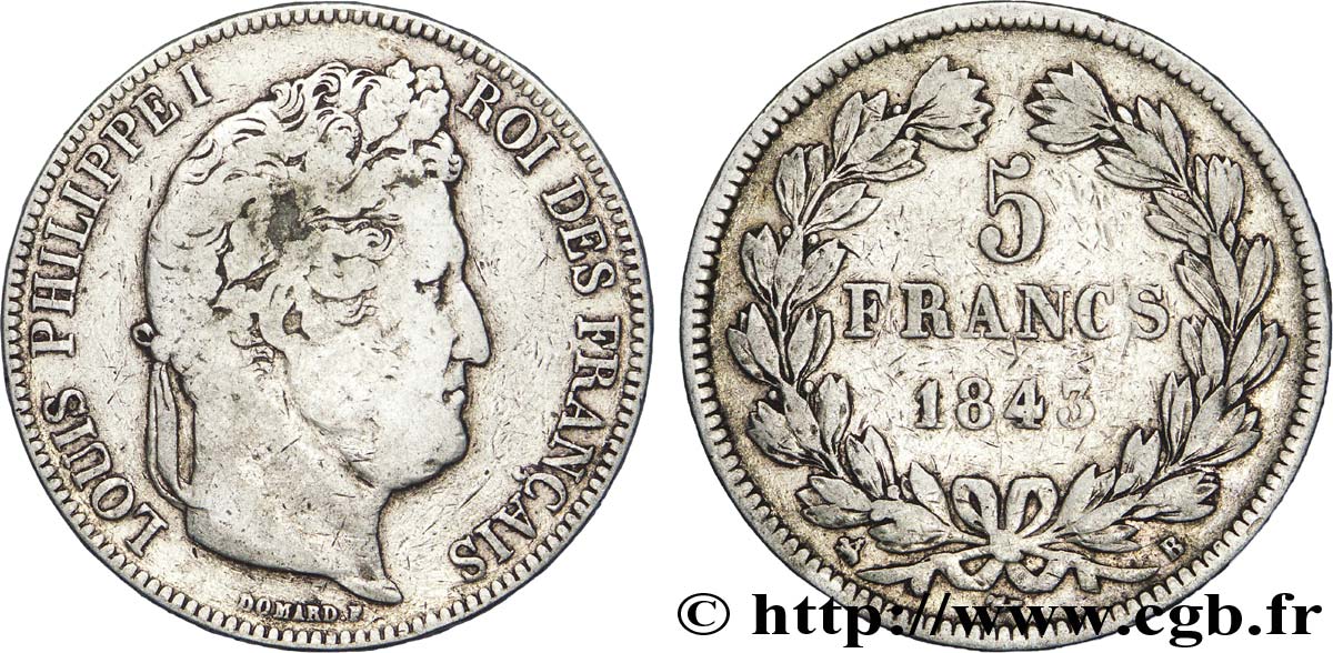 5 francs IIe type Domard 1843 Rouen F.324/101 MB15 