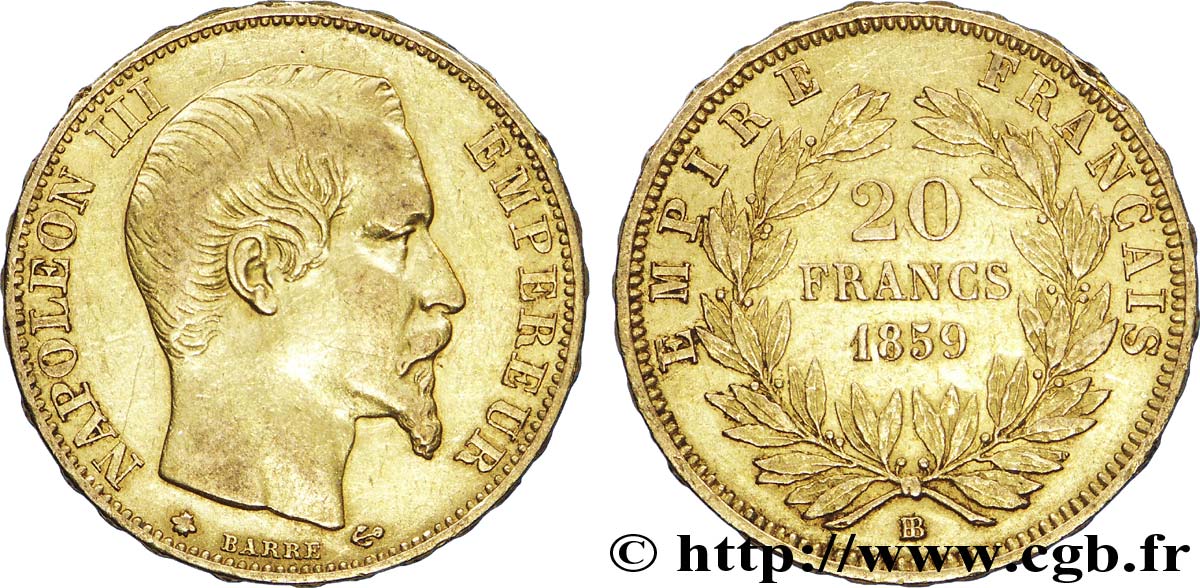 20 francs or Napoléon III, tête nue 1859 Strasbourg F.531/16 MBC45 