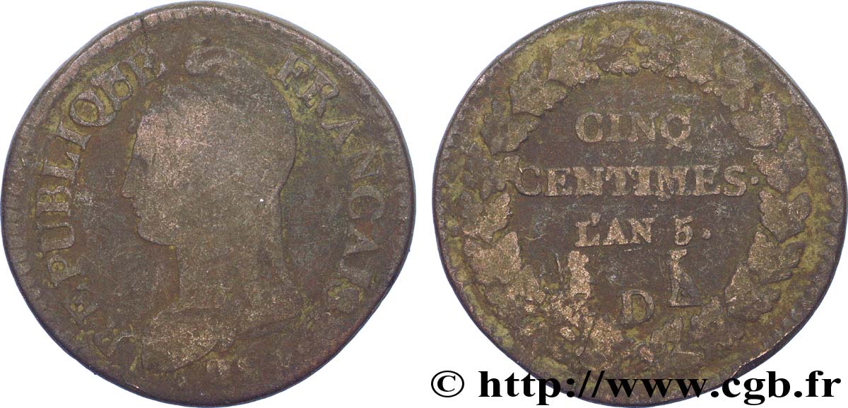 Cinq centimes Dupré, grand module 1797 Lyon F.115/22 B10 