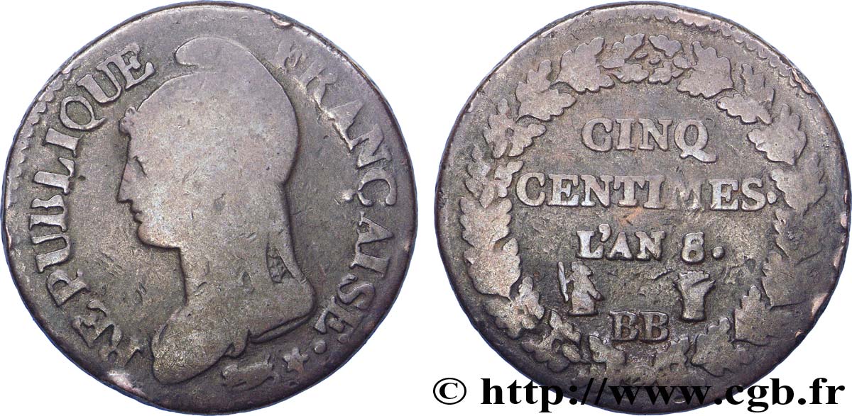 Cinq centimes Dupré, grand module 1800 Strasbourg F.115/118 B10 