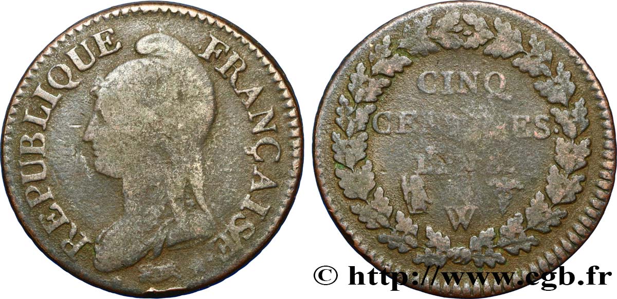 Cinq centimes Dupré, grand module 1800 Lille F.115/138 B12 