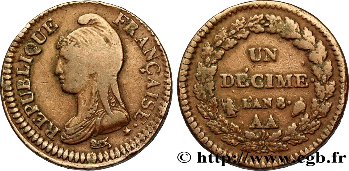 Un décime Dupré, grand module 1800 Metz F.129/57 VF35 