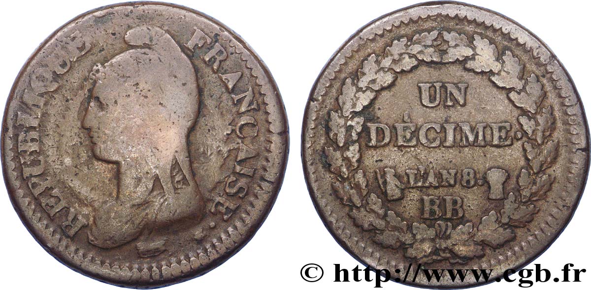 Un décime Dupré, grand module, coin choqué 1800 Strasbourg F.129/62 TB20 