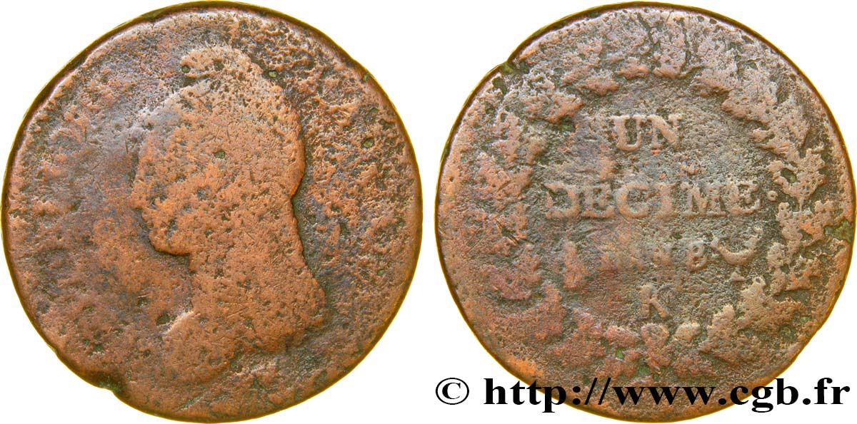 Un décime Dupré, grand module 1800 Bordeaux F.129/72 SGE8 